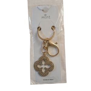 Clover Rhinestone and Goldtone Bag Charm/Keychain NWT